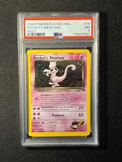 Rocket's Mewtwo 14/132 w/ SWIRL Gym Challenge Holo PSA 7 Graded Pokemon Card - Image 1