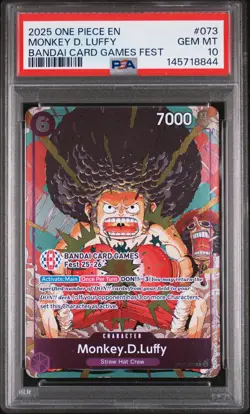 2025 ONE PIECE PROMOS BANDAI CARD GAMES FEST #073 MONKEY D. LUFFY PSA 10 - Image 1