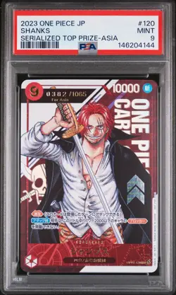 2023 ONE PIECE JPN PROMOS EVENT SERIALIZED TOP PRIZE-ASIA SHANKS 382/1065 PSA 9 - Image 1