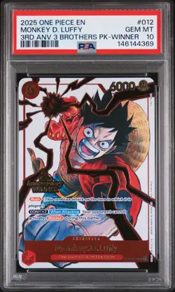 2025 ONE PIECE 3RD ANNIV TOURNAMENT 3 BROTHERS PACK WINNER MONKEY D LUFFY PSA 10 - Image 1