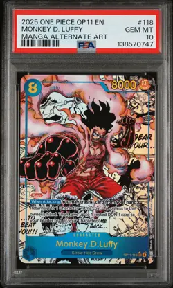 2025 ONE PIECE A FIST OF DIVINE SPEED MANGA ALT ART #118 MONKEY D. LUFFY PSA 10 - Image 1