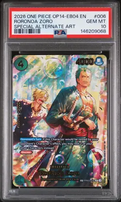 2026 ONE PIECE THE AZURE SEA'S SEVEN SPECIAL ALT ART #006 RORONOA ZORO PSA 10 - Image 1