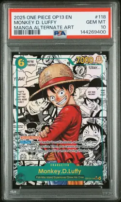 2025 ONE PIECE MANGA ALT ART OP13-118 CARRYING ON HIS WILL MONKEY D LUFFY PSA 10 - Image 1
