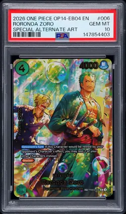 2026 ONE PIECE THE AZURE SEA'S SEVEN SPECIAL ALT ART #006 RORONOA ZORO PSA 10 - Image 1