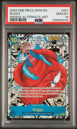 2024 ONE PIECE OP09-EMPERORS IN THE NEW WORLD MANGA ALTERNATE ART BUGGY PSA 10 - Image 1