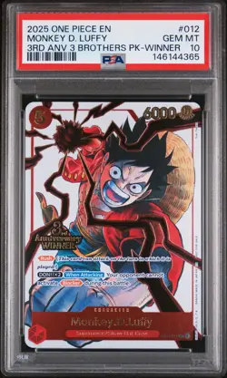 2025 ONE PIECE 3RD ANV TOURNAMENT 3 BROTHERS PACK WINNER MONKEY D. LUFFY PSA 10 - Image 1
