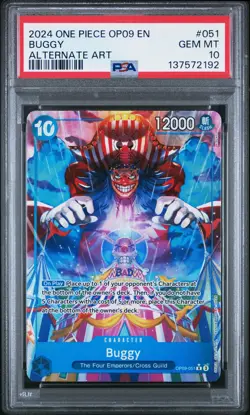 2024 ONE PIECE OP09-EMPERORS IN THE NEW WORLD ALTERNATE ART #051 BUGGY PSA 10 - Image 1