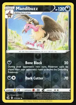 Mandibuzz 173/264 Pokemon SWSH08: Fusion Strike Reverse Holo Uncommon LP - Image 1