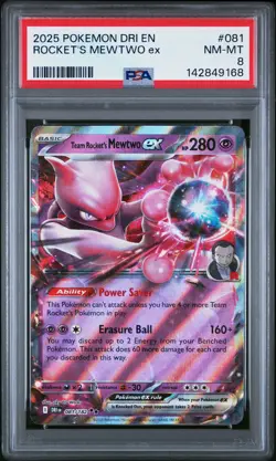 2025 POKEMON DRI EN-DESTINED RIVALS #081 TEAM ROCKET'S MEWTWO EX PSA 8 - Image 1