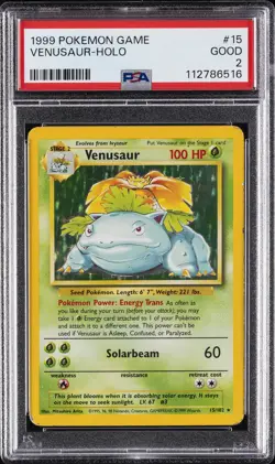 1999 POKEMON BASE SET UNLIMITED #15 VENUSAUR-HOLO PSA 2 - Image 1