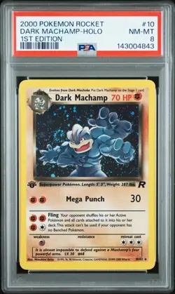 2000 POKEMON ROCKET 1ST EDITION #10 DARK MACHAMP-HOLO PSA 8 - Image 1