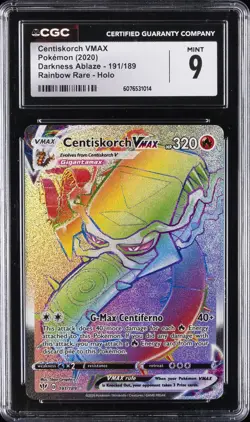 2020 POKEMON DARKNESS ABLAZE RAINBOW RARE HOLO #191 CENTISKORCH VMAX CGC 9 - Image 1