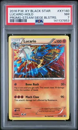 2016 POKEMON XY BLACK STAR PROMO STEAM SIEGE BLISTERS #XY140 LUCARIO-HOLO PSA 7 - Image 1