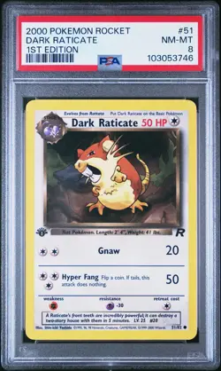 2000 POKEMON ROCKET 1ST EDITION #51 DARK RATICATE PSA 8 - Image 1