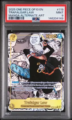 2025 ONE PIECE OP10-ROYAL BLOOD MANGA ALTERNATE ART #119 TRAFALGAR LAW PSA 9 - Image 1