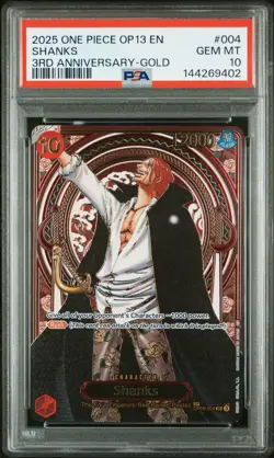 2025 ONE PIECE OP13-CARRYING ON HIS WILL 3RD ANV-GOLD #004 SHANKS PSA 10 - Image 1