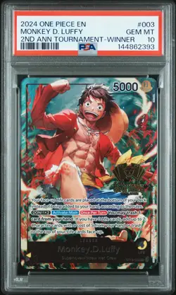 2024 ONE PIECE PROMOS 2ND ANNIV TOURNAMENT-WINNER #003 MONKEY D. LUFFY PSA 10 - Image 1