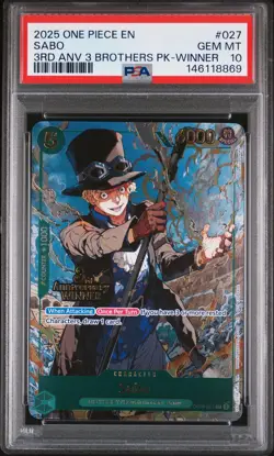 2025 ONE PIECE 3RD ANNIV TOURNAMENT 3 BROTHERS PACK WINNER #027 SABO PSA 10 - Image 1