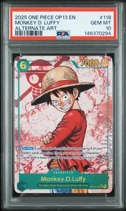 2025 ONE PIECE OP13-CARRYING ON HIS WILL ALTERNATE ART MONKEY D. LUFFY PSA 10 - Image 1