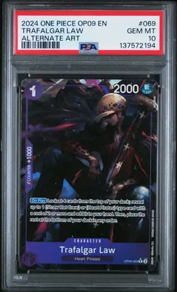 2024 ONE PIECE OP09-EMPERORS IN THE NEW WORLD ALTERNATE ART TRAFALGAR LAW PSA 10 - Image 1