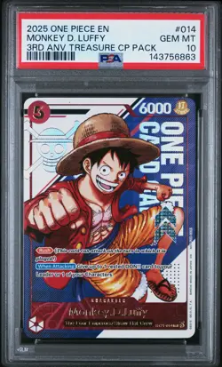 2025 ONE PIECE 3RD ANNIVERSARY! TREASURE CAMPAIGN #014 MONKEY D. LUFFY PSA 10 - Image 1