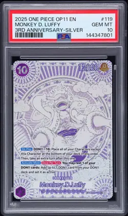 2025 ONE PIECE A FIST OF DIVINE SPEED 3RD ANNIV-SILVER MONKEY D. LUFFY PSA 10 - Image 1