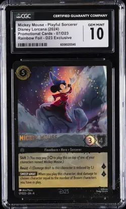 2024 DISNEY LORCANA PROMO CARDS MICKEY MOUSE - PLAYFUL SORCERER CGC 10 GEM MINT - Image 1