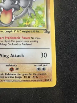Pokemon Aerodactyl Fossil Holo Rare 1/62 Unlimited English TCG Card 1999 1/62 - Image 4