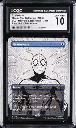 2025 MTG SPIDER MAN RARE INK BORDERLESS #7016 BRAINSTORM CGC 10 GEM MINT - Image 1