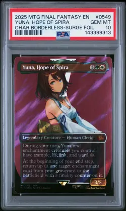 2025 MTG FINAL FANTASY CHARACTER BORDERLESS-SURGE FOIL YUNA HOPE OF SPIRA PSA 10 - Image 1
