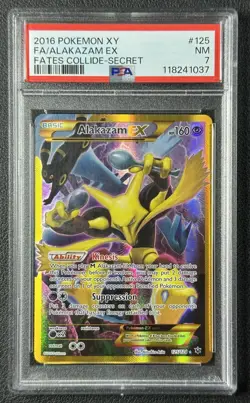 ALAKAZAM FA PSA 7 2016 POKEMON XY FATES COLLIDE #125/124 SECRET RARE 037 - Image 1