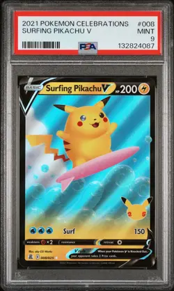 2021 POKEMON CELEBRATIONS #008 SURFING PIKACHU V PSA 9 - Image 1