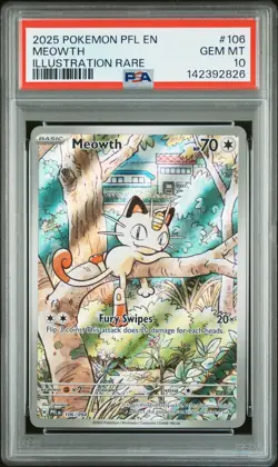 2025 POKEMON PFL EN-PHANTASMAL FLAMES ILLUSTRATION RARE #106 MEOWTH PSA 10 - Image 1