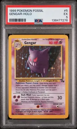 1999 POKEMON FOSSIL #5 GENGAR-HOLO PSA 5 - Image 1