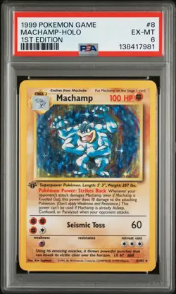 1999 POKEMON BASE SET 1ST EDITION #8 MACHAMP-HOLO PSA 6 - Image 1