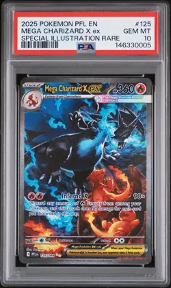 2025 POKEMON PFL SPECIAL ILLUSTRATION RARE #125 MEGA CHARIZARD X EX PSA 10 - Image 1