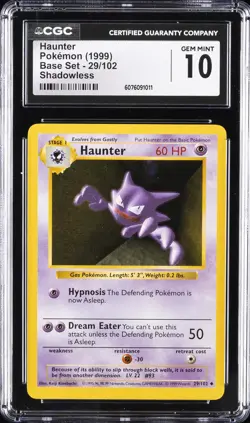 1999 POKEMON BASE SET SHADOWLESS #29 HAUNTER CGC 10 GEM MINT - Image 1