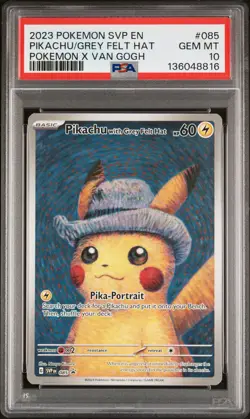 2023 POKEMON SVP EN-SV BLACK STAR PROMO #085 PIKACHU WITH GREY FELT HAT PSA 10 - Image 1