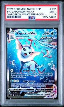 2021 POKEMON SWSHPREMIUM COLLECTION PROMO #182 FULL ART/VAPOREON VMAX PSA 9 - Image 1