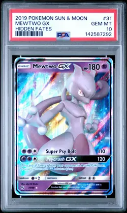 2019 POKEMON SUN & MOON HIDDEN FATES #31 MEWTWO GX PSA 10 - Image 1