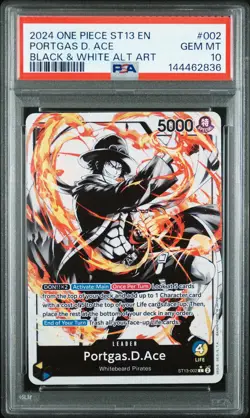 2024 ONE PIECE ULTRA DECK ST13-BLACK & WHITE ALT ART #002 PORTGAS D. ACE PSA 10 - Image 1
