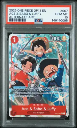 2025 ONE PIECE OP13-CARRYING ON HIS WILL ALTERNATE ART ACE & SABO & LUFFY PSA 10 - Image 1