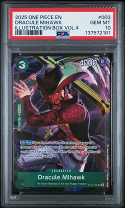 2025 ONE PIECE PROMOS ILLUSTRATION BOX VOL.4 #003 DRACULE MIHAWK PSA 10 - Image 1