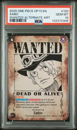 2025 ONE PIECE OP13-CARRYING ON HIS WILL WANTED ALTERNATE ART #120 SABO PSA 10 - Image 1