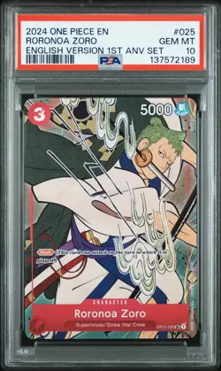2024 ONE PIECE ENGLISH VERSION 1ST ANNIVERSARY SET #025 RORONOA ZORO PSA 10 - Image 1