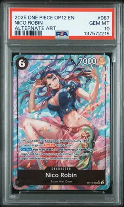 2025 ONE PIECE OP12-LEGACY OF THE MASTER ALTERNATE ART #087 NICO ROBIN PSA 10 - Image 1