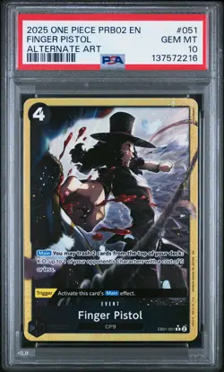 2025 ONE PIECE PRB02-PREMIUM BOOSTER ALTERNATE ART #051 FINGER PISTOL PSA 10 - Image 1