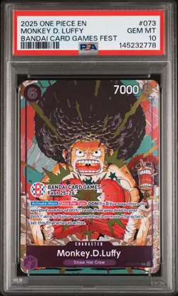 2025 ONE PIECE PROMOS BANDAI CARD GAMES FEST #073 MONKEY D. LUFFY PSA 10 - Image 1