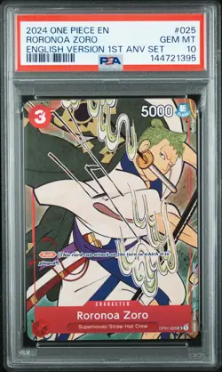 2024 ONE PIECE ENGLISH VERSION 1ST ANNIVERSARY SET #025 RORONOA ZORO PSA 10 - Image 1