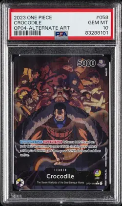 2023 ONE PIECE OP04-KINGDOMS OF INTRIGUE ALTERNATE ART #058 CROCODILE PSA 10 - Image 1